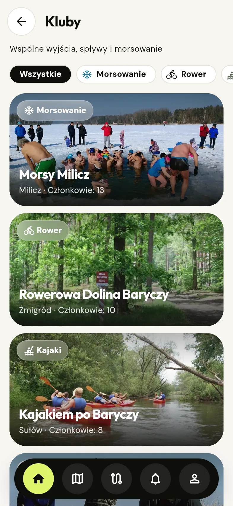 Kluby: Morsy Milicz, Rowerowa Dolina Baryczy, Kajaki