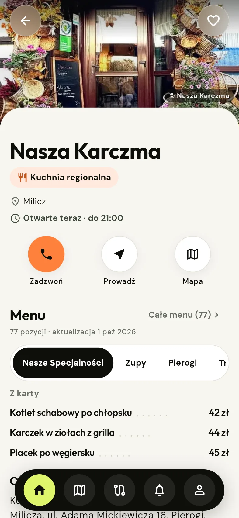 Restauracja Nasza Karczma: kuchnia regionalna, godziny otwarcia, menu