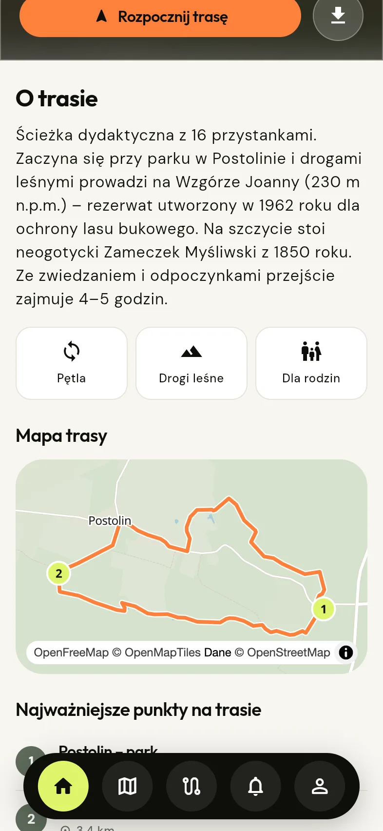 Trasa piesza Postolin – Wzgórze Joanny: opis ścieżki i mapa pętli